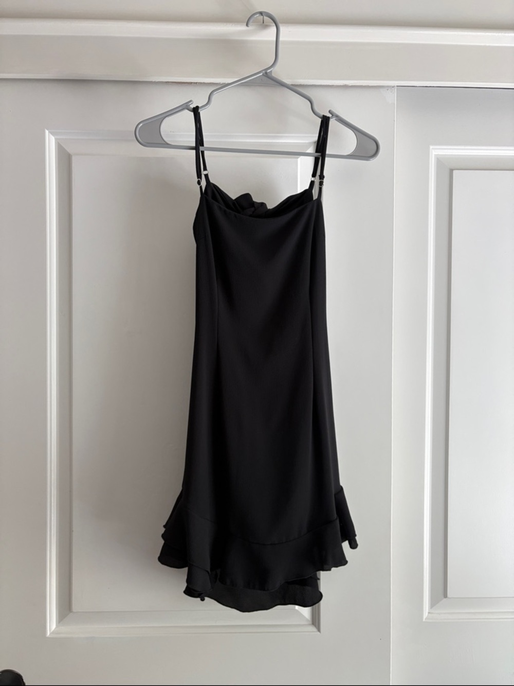 Lucy in the Sky Black Mini Slip Dress with Ruffle Hem